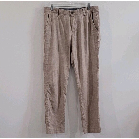 Fairlane Mens Straight Leg Pants Size 34 X 32 Linen Blend Tan Career Office - Picture 1 of 10